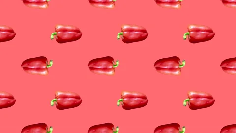 Bell peppers in seamless loop pattern on a coral background. Red vegetables Stock Footage 222320857