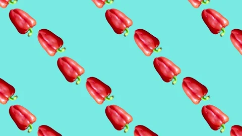 Bell peppers in seamless loop pattern on a pale blue background. Vegetables Stock Footage 222325865