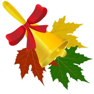 Bell with red bow and maple leaves vector illustration イラスト素材