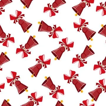 The bell is red with a red bow. On a white background. Seamless pattern. Stock Illustration