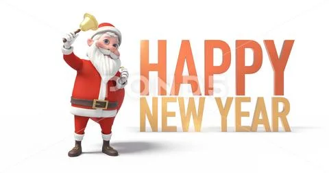 Bell Ringing Santa Clause With Happy New Year Message And Gifts Stock Illustration