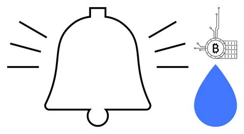 A bell ringing symbol, Bitcoin digital currency logo with technological eleme イラスト素材