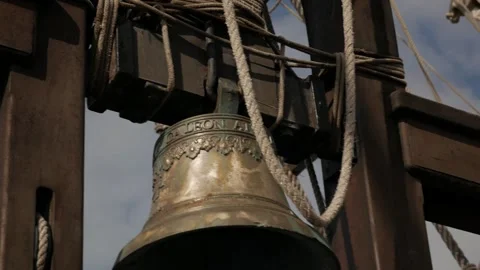 Bell shot aboard a historic 18th century Spanish sailing ship Stock Footage 280297616