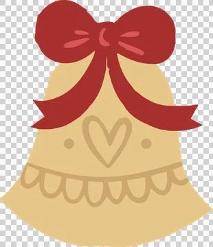 Bell is showing in flat style with red bow, heart motif, scallop border, Stock Illustration