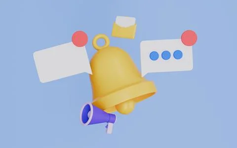 Bell with speech bubble, e-mail icon, Notification on application, megaphon.. Stock Illustration