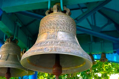 The bell of the St. Ilyinsky temple in the dead radioactive zone functions as Stock Photos