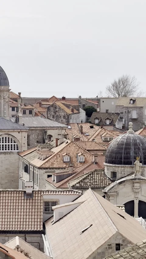 Bell Tower and Cathedral Dome Above Dubrovnik Rooftops Video stock 306688078