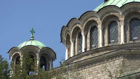 The bell tower and the central dome of St Nedelya Church in Sofia showing Stock Footage 334155165