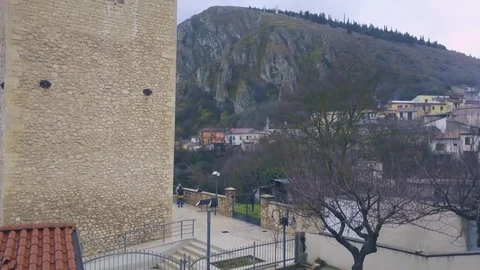 A bell tower and a mountain Stock Footage 114803578