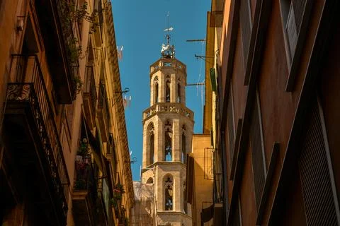 Bell tower of Baslica de Santa Maria del Mar Stock Photos