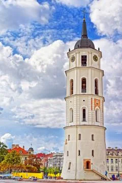 Bell tower at Cathedral Square in Old town in Vilnius Stock Photos