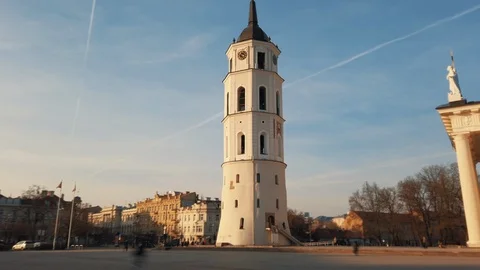 Bell tower in Cathedral Square in Vilnius, Lithuania, hyperlapse Stock Footage 103244112