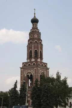Bell tower of the Church of the Intercession of the Blessed Virgin Mary in Bronn Stock Photos