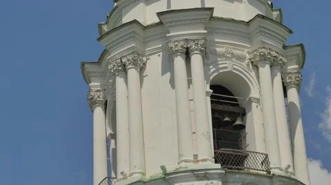 Bell Tower Close up Seven-Domed Cathedral Holy Cross Female Monastery Poltava Stock Footage 64105101