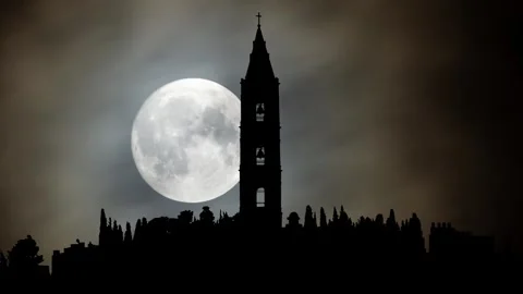 Bell tower in Convent of the Ascension , Time Lapse by Night, Jerusalem, Israel Stock Footage 281942080