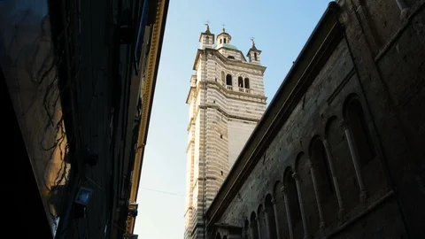 Bell tower of the facade of the Cathedral of San Lorenzo, is the most important Stock Footage 107658644