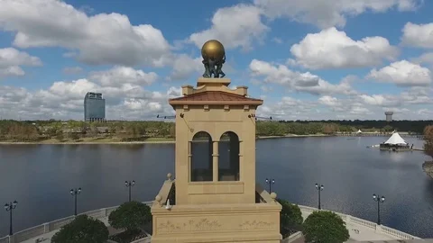 Bell Tower Fly Over to Reveal City Skyline - Majesty Building / i4 Eyesore Stock Footage 84766963