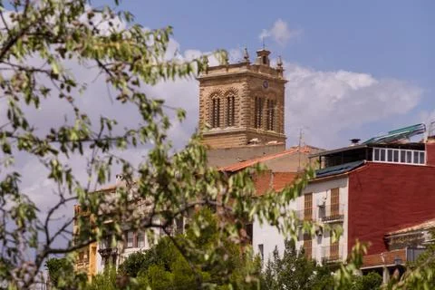 A Bell Tower Framed by Trees Stock Photos