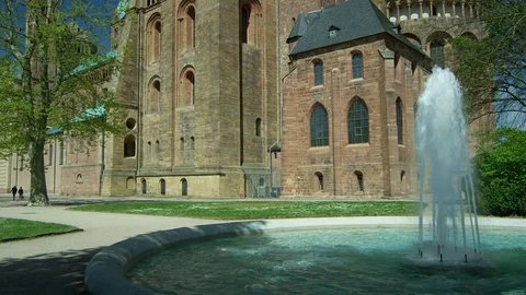 Bell tower front of the Speyer Cathedral, famous UNESCO world heritage site Stock Footage 79072272