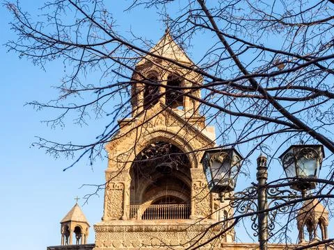Bell tower of front view of Etchmiadzin Cathedral Stock Photos