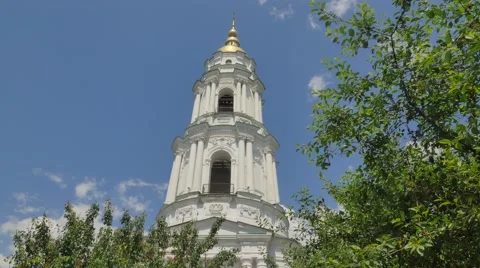 Bell Tower Holy Cross Monastery Poltava City Seven-Domed Cathedral Green Roofed Stock Footage 64105996