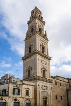 Bell tower of Lecce Cathedral. made up of five tapered levels Stock Photos