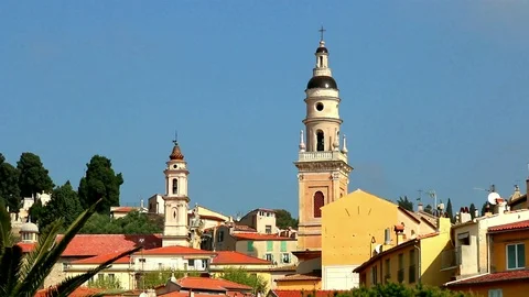 Bell tower in Menton. Côte d'azur. France Stock Footage 109149010