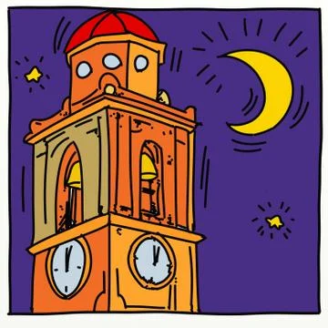 A bell tower at midnight Stock Illustration