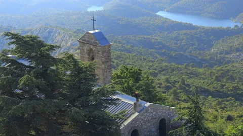 Bell tower of the Notre-Dame-de-Victoire chapel on the Montagne Sainte-Victoire Stock Footage 162487280