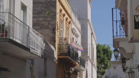 Bell tower of one of the Romanesque style churches of Modugno. Apulia - Italy Stock-Footage 142534499