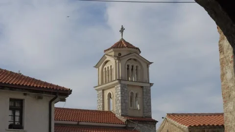 Bell tower of the orthodox Monastery of Saint Naum Video stock 347167336