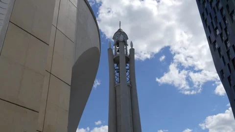 Bell Tower of Resurrection of Christ Orthodox Cathedral Between Modern Stock Footage 342277393
