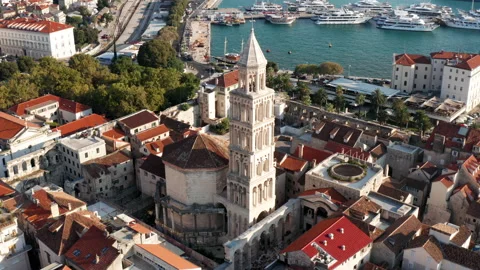 Bell Tower Of Saint Domnius Cathedral At The City Center Of Split, Video stock 163540425