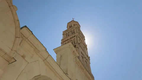 Bell tower of Saint Domnius Cathedral in Split, Croatia Video stock 219956046