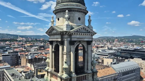 The bell tower of the St. Stephen's Basilica in Budapest, Hungary Stock Footage 283343333