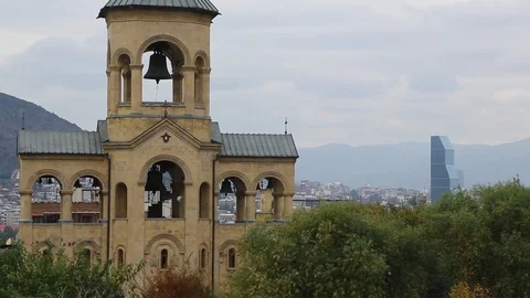Bell tower at Tsminda Sameba thrones Stock Footage 99778802
