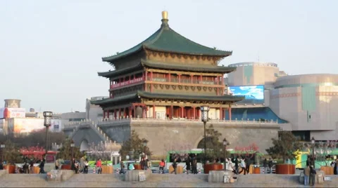 Bell Tower in Xi'an, China Stock Footage 886120