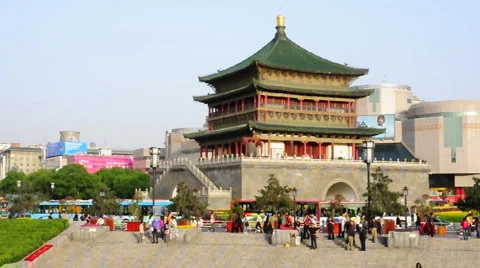 Bell Tower in Xi'an, China Stock Footage 908091