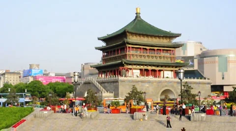 Bell Tower in Xi'an, China Stock Footage