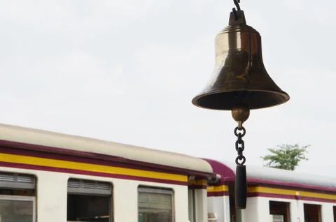 Bell at train station on bogie background Stock Photos