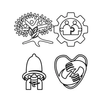 Bell tree gear love Commitment Teamwork Together Outline Logo 스톡 일러스트