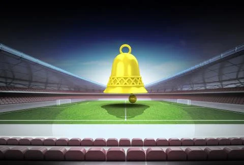 Bell welcome ring in midfield of magic football stadium illustration Ilustración de archivo