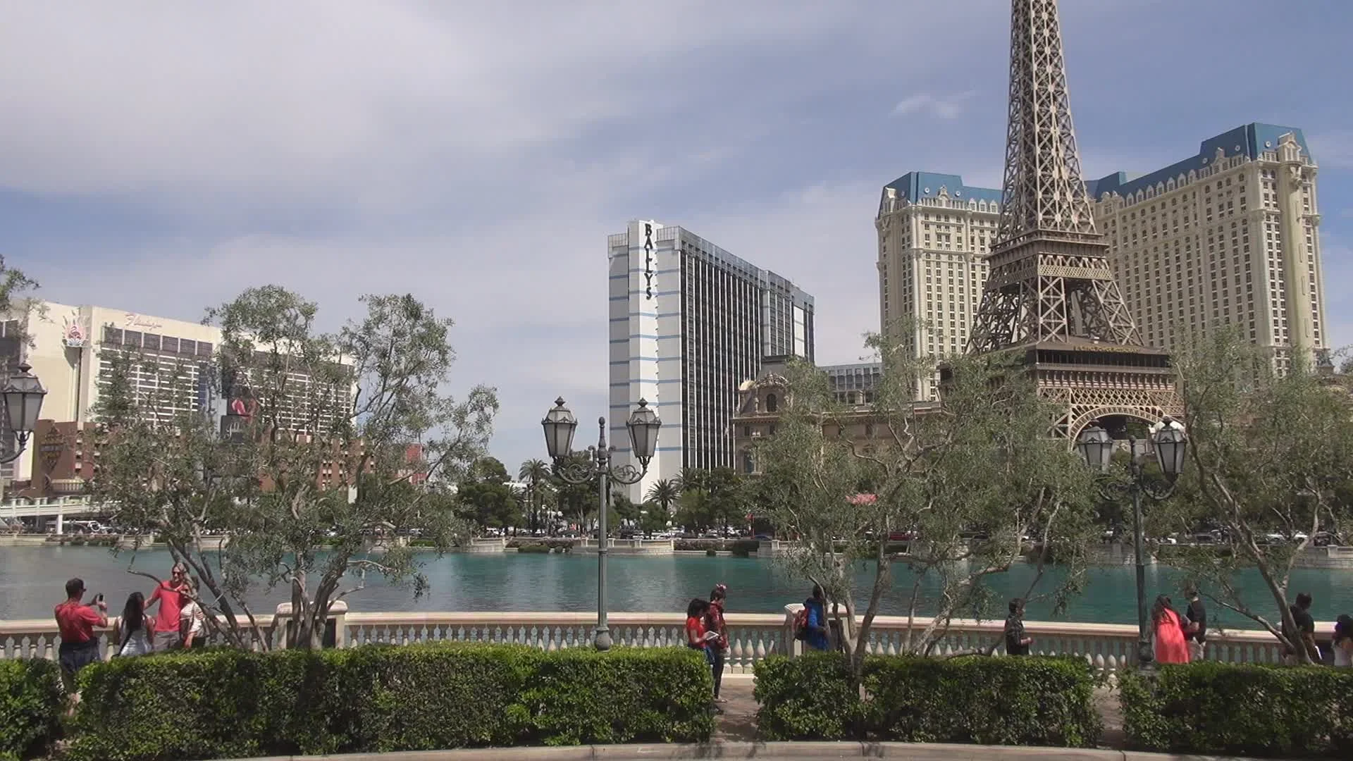 Bellagio fountain and Bally s Flamingo resort by day Las Vegas Strip Las Vega