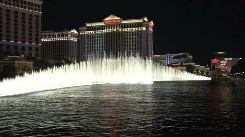 Bellagio fountains Las Vegas at night Stock Footage
