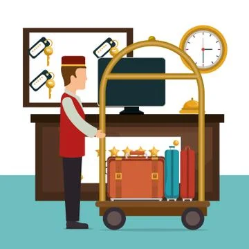 Bellboy working in the hotel character Stock Illustration