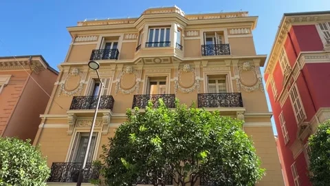 Belle Epoque Building Monte Carlo Monaco - Static Daytime View Stock Footage 346434759