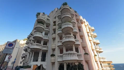Belle Epoque Building with Round Balconies Monte Carlo Monaco Stock Footage 346562587