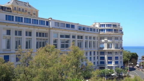 Belle Epoque style facade of the Bellevue congress center building in Biarritz Видео 340606579