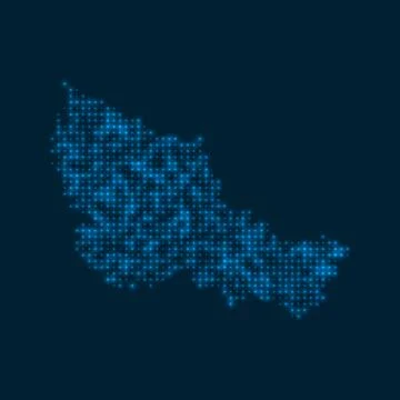 Belle Ile dotted glowing map. Shape of the island with blue bright bulbs. V.. イラスト素材