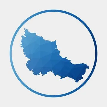 Belle Ile icon. Polygonal map of the island in gradient ring. Round low pol.. Stock Illustration